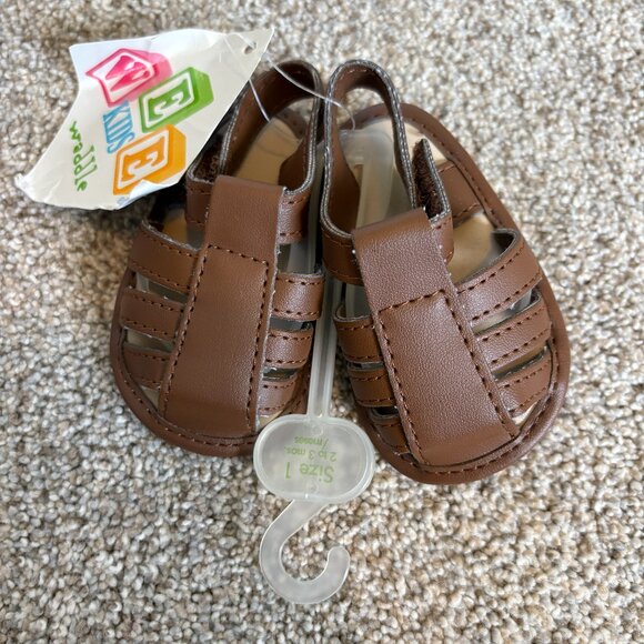 New Baby Sandals Brown Faux Leather Size 1 - Picture 1 of 5